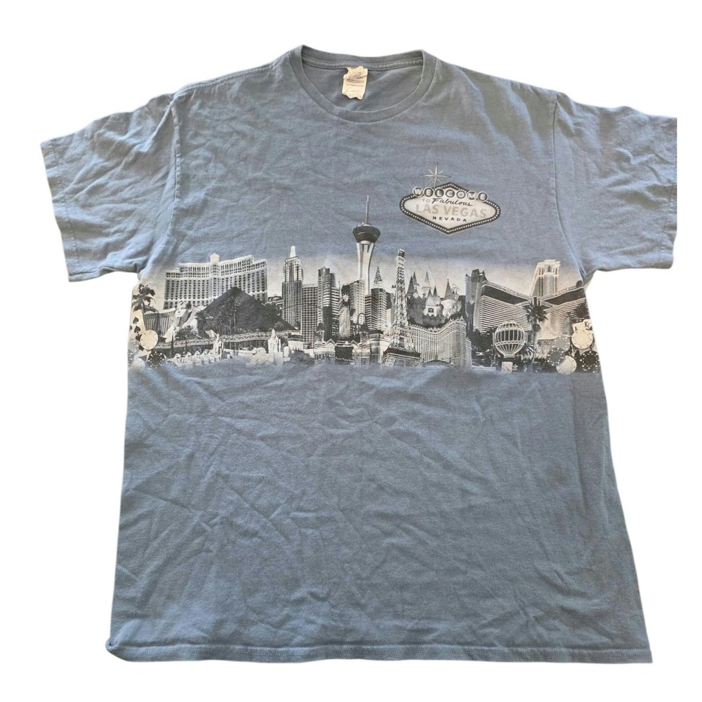 Vintage Las Vegas Skyline T-Shirt Wraparound Graphic Blue Delta Pro Weight Large